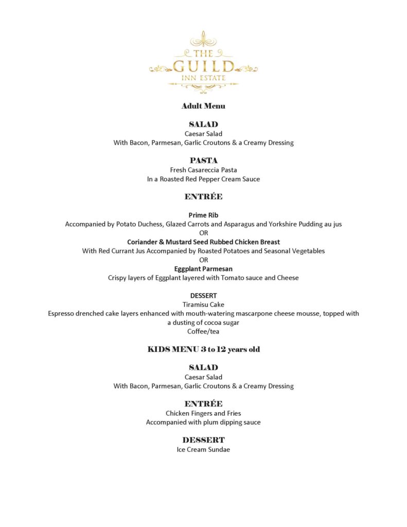 Father's Day Dinner menu at the Guild