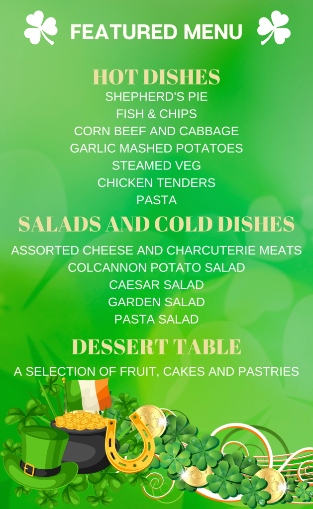 St. Patrick's Bash featured menu