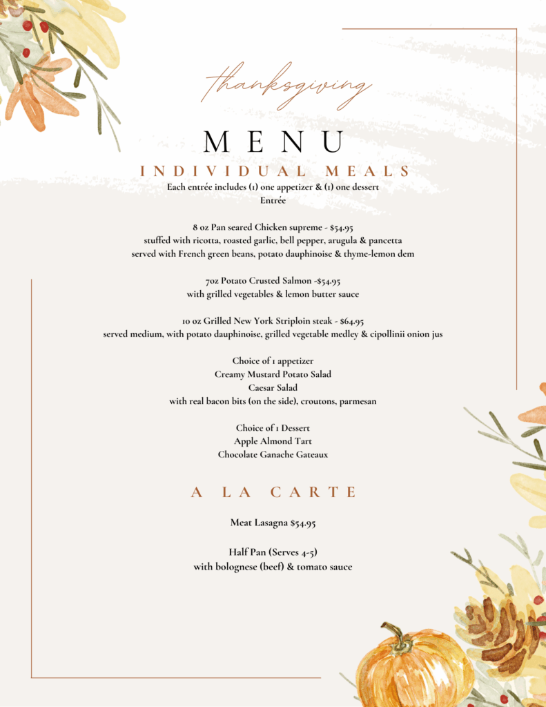 Thanksgiving Takeout Menu 2025 - Individual Meals