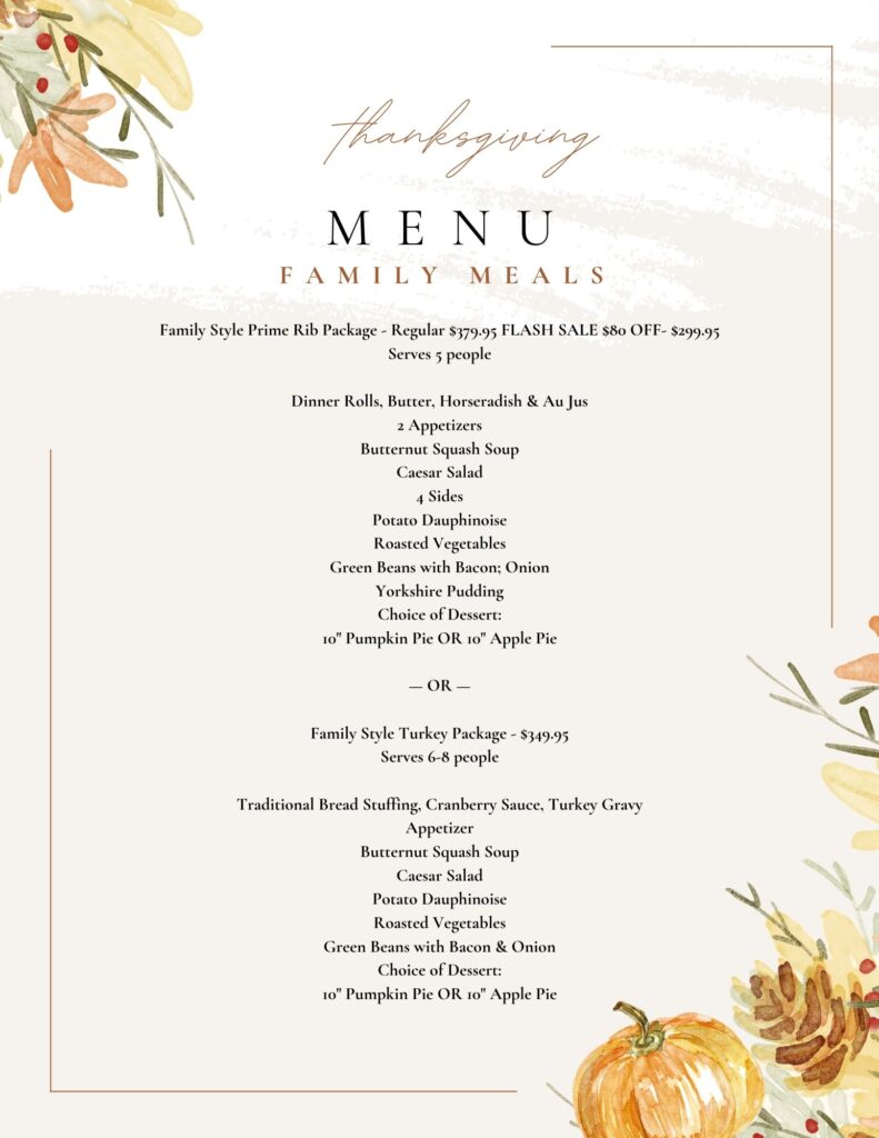 Thanksgiving Takeout Menu - Family Meals